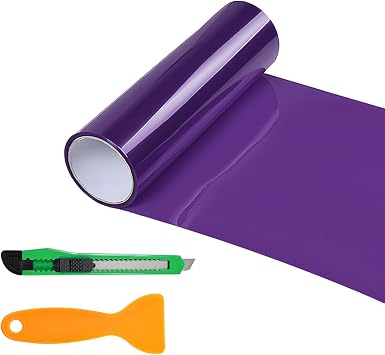 Car Headlight Tint Film, 12"x48" Vinyl Sheet Roll Tail Light Wrap Film with Squeegee & Cutter, Waterproof Self Adhesive Sticker for Car Headlights Fog Lights Tail Lights Purple