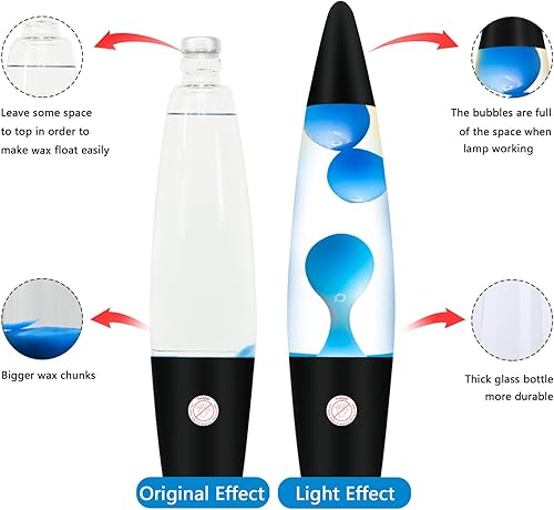 Miniatura 4 de Lámpara de movimiento líquido de magma azul de 16 pulgadas con base negra, lámparas de purpurina para adultos y niños cargadas por cable de luz