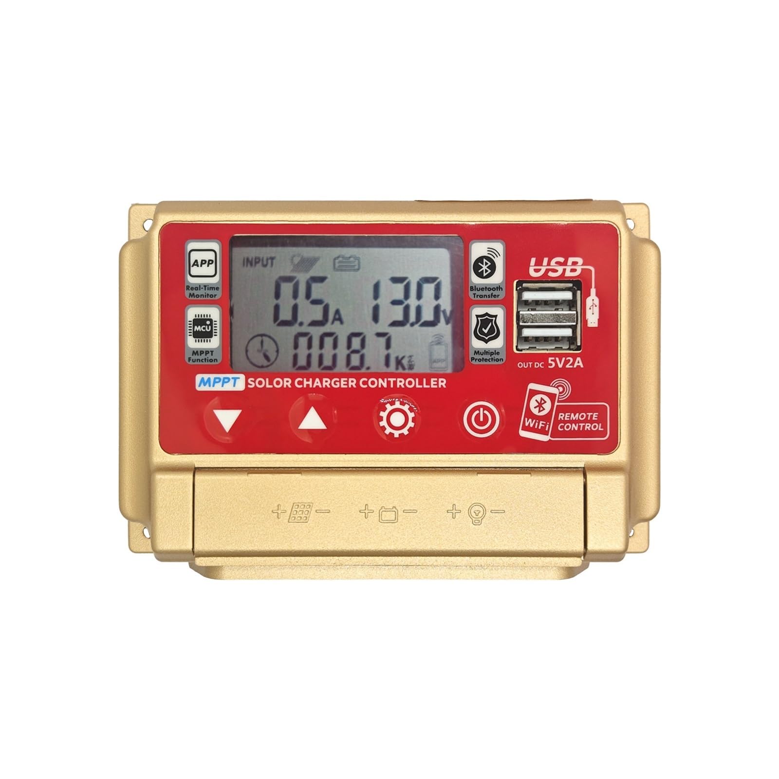Regolatore di Carica Solare Intelligente con Display LCD Bluetooth/WiFi, Doppia Ricarica USB MPPT for Sistemi A 12 V/24 V Efficiente E Stabile(40A)
