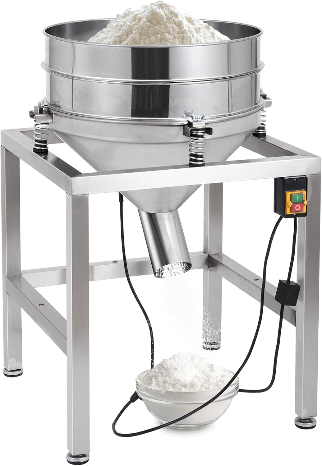 Automatic Powder Sifter Machine, 110V Electric Vibrating Flour Sieve Shaker, High-Speed 3600RPM Sifting System, Includes 40 & 100 Mesh Screens for Baking, Food Processing