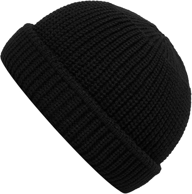 CLAPE Unisex Retro Short Beanie Hat Acrylic Fisherman Hat Winter Warm Knit Hat Trawler Beanie Watch Hat Roll up Edge Skullcap