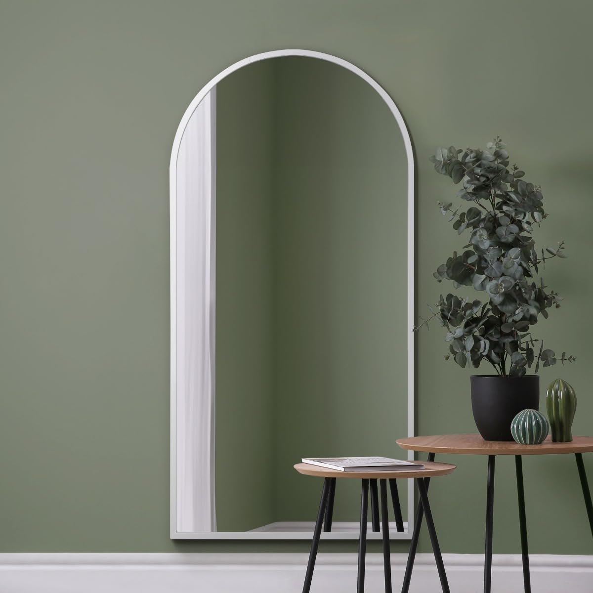 MirrorOutlet The Arcus - White Framed Modern Full Length Arched Leaner/Wall Mirror 63" X 31" (160CM X 80CM) Silver Mirror Glass with Black All weather Backing.