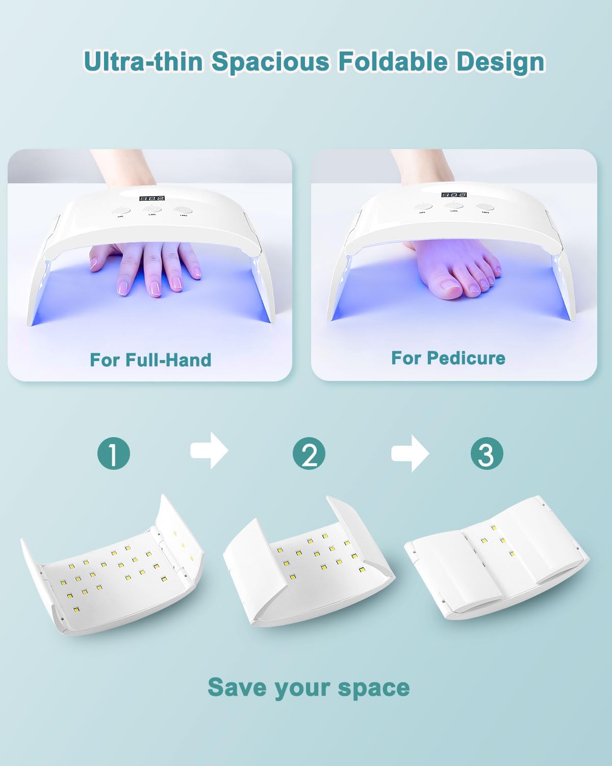 UV Led Nail Lamp Spacious Foldable Curing Light Dryer for Gel Nails Polish(White lamp pro)
