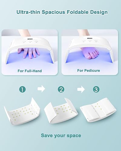 Miniatura 5 de Lámpara de secado de uñas LED UV, para uñas de gel, diseño plegable espacioso pero no voluminoso, 3 temporizadores y pantalla LCD, para constructor
