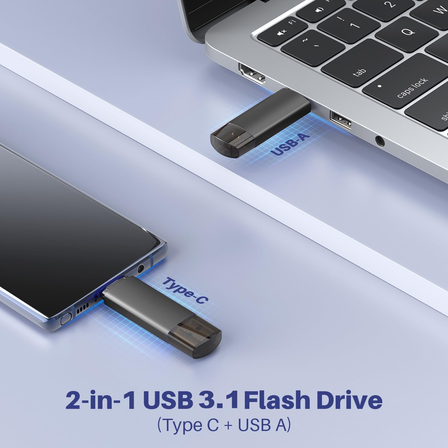 128GB USB C Flash Drive Dual USB 3.1 Flash Drive Type C + USB A Portable Type-C Flash Drive 2-in-1 USB-C Thumb Drive for Smartphone Tablet Computer Mac iPhone 15 Black
