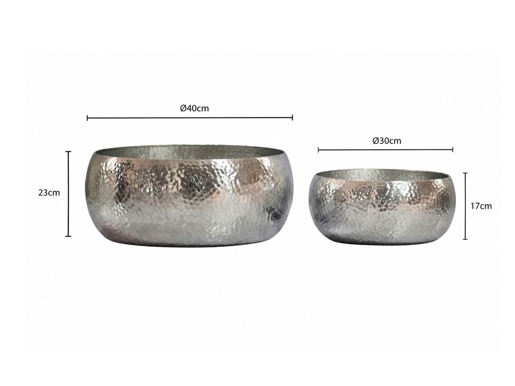 WOHNLING Misa na owoce 2szt. aluminium srebrne młotkowane ręcznie | Misy na owoce 2-częściowe, ręcznie wykonane misy metalowe, zestaw mis z efektem młotkowania, dekoracja stołu do kuchni i jada