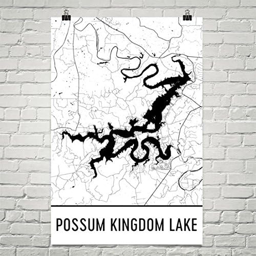 Modern Map Art Possum Kingdom Lake Texas, Possum Kingdom