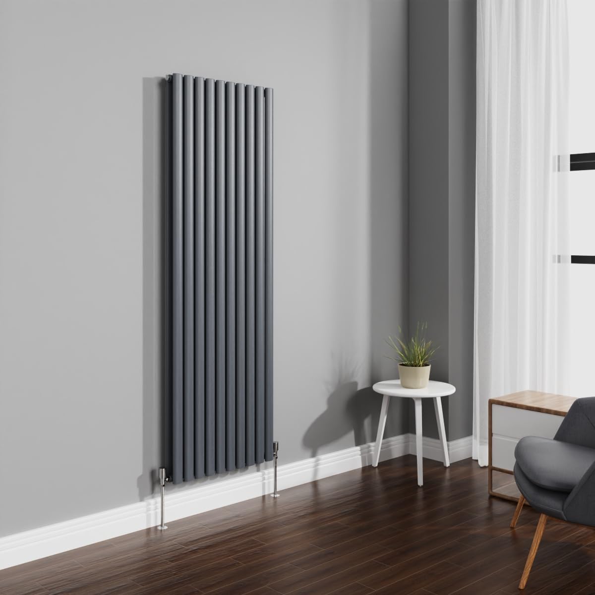 NRG 1800x590mm Anthracite Radiator Vertical Oval Panel Double Rad