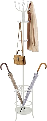 Tajsoon Perchero con soporte para paraguas, perchero independiente con soporte para paraguas, perchero de entrada para guardar ropa, bolsas de