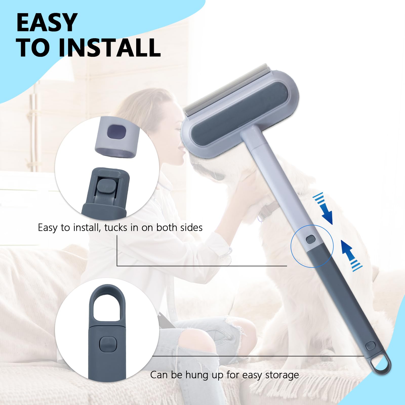 KATLKIU 2-in-1 Pet Hair & Window Screen Cleaner with Long Handle, Multi-Surface Reusable Brush for Sofa Carpet, Clothes - Image 4