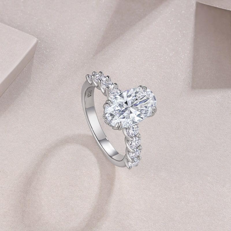 Shining Oval Moissanite Women Ring Gift 3ct 7x12MM Laboratory Diamonds Rings S925 Silver Eternal Jewelr