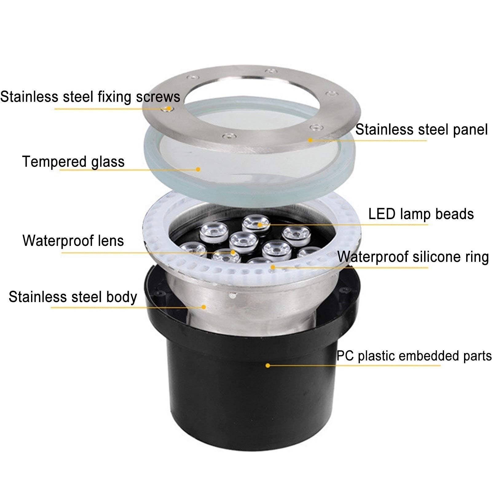 Led-Unterwasser-Teichbeleuchtung – Ip68 Wasserdichte Brunnenlampe – Unterwasser-Led-Einbaustrahler, Wasserlicht, Pool-Licht, Ip68, 100 % Wasserdicht, 12 V, Pool-Party-Unterwasserbeleuchtung (Gelbes L