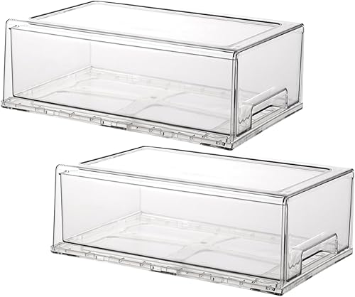 Vista 9 de Cajones de almacenamiento apilables, organizador extraíble transparente con asas y almohadillas antideslizantes para cocina, refrigerador