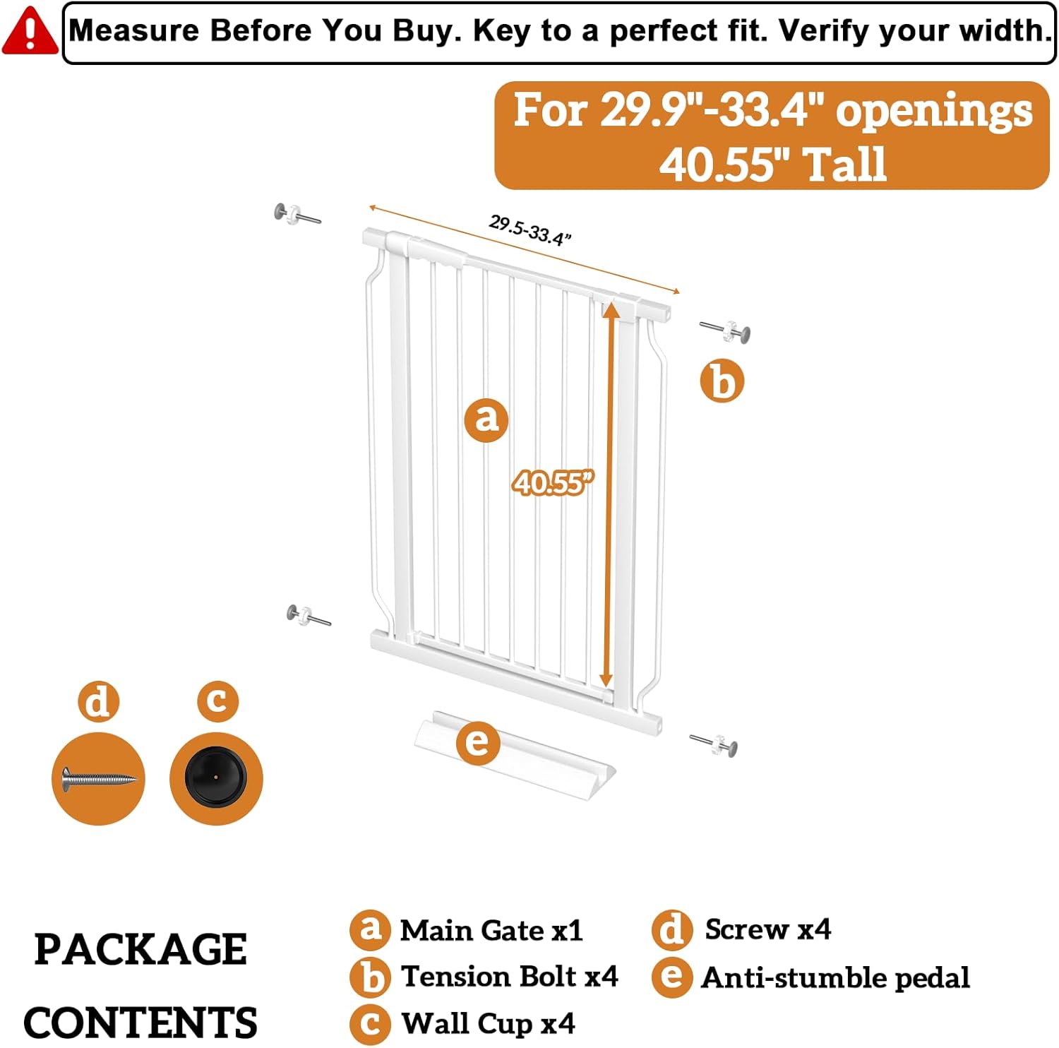 Extra Tall 40.55" Gate, 29.92"-33.85" Extra Tall and Wide Dog Gate,Extra Wide Baby Gates Pressure Mounted Walk Through for Doorways,Stairs, Kitchen White