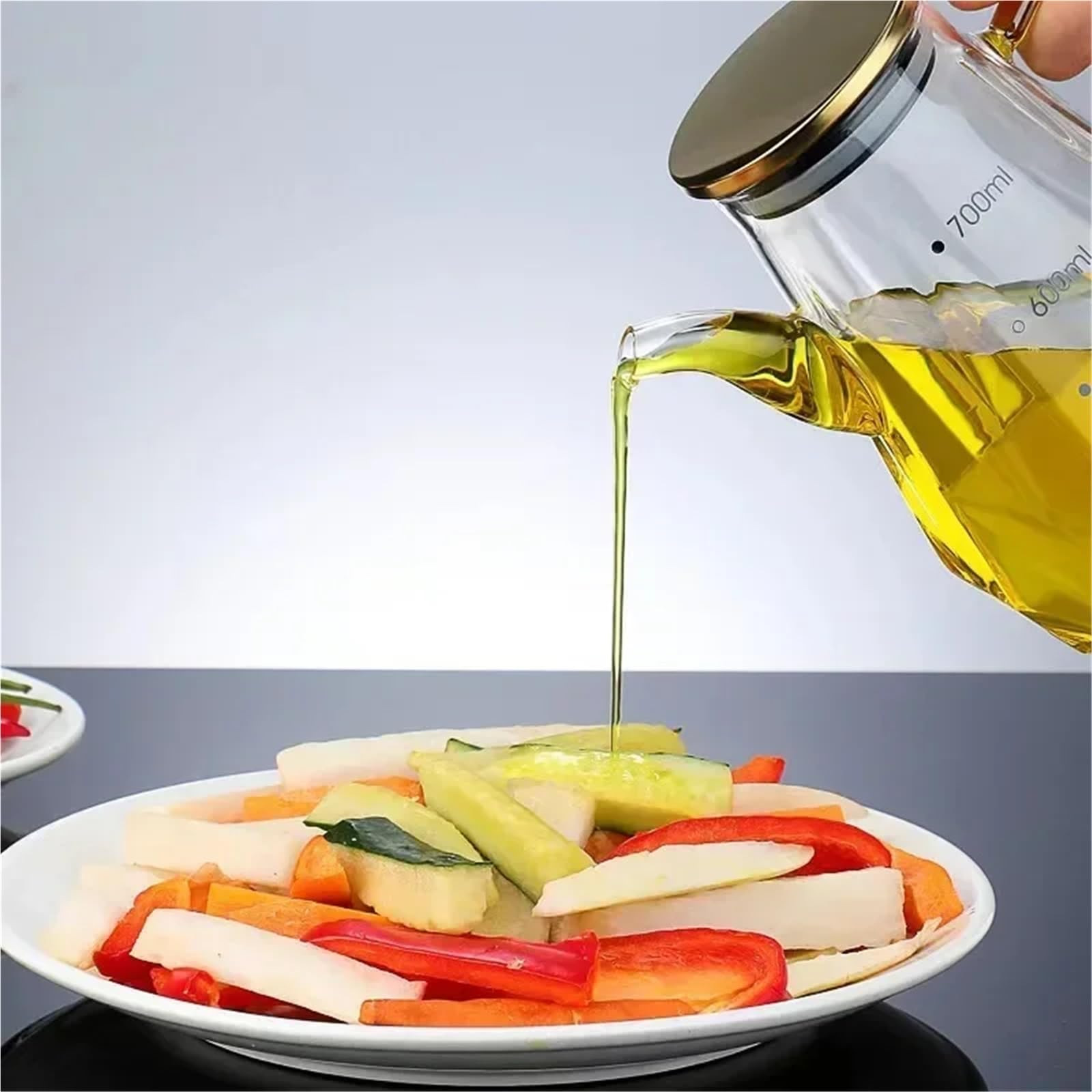 Aceitera Recipientes de vidrio for aceite a prueba de fugas con recipiente for almacenar salsa de soja, vinagre y condimentos. para la Cocina(700ml)