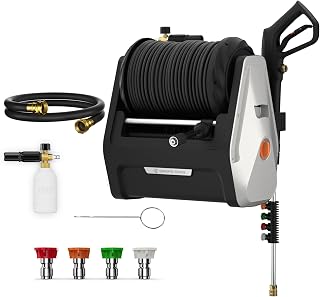 Giraffe Tools Grandfalls Pressure Washer Wall Mounted, Pressure Washer with Reel, Power Washer Wall Mount, Wall Hanging Pressure Washer for Outdoor Cleaning, Sliver Case