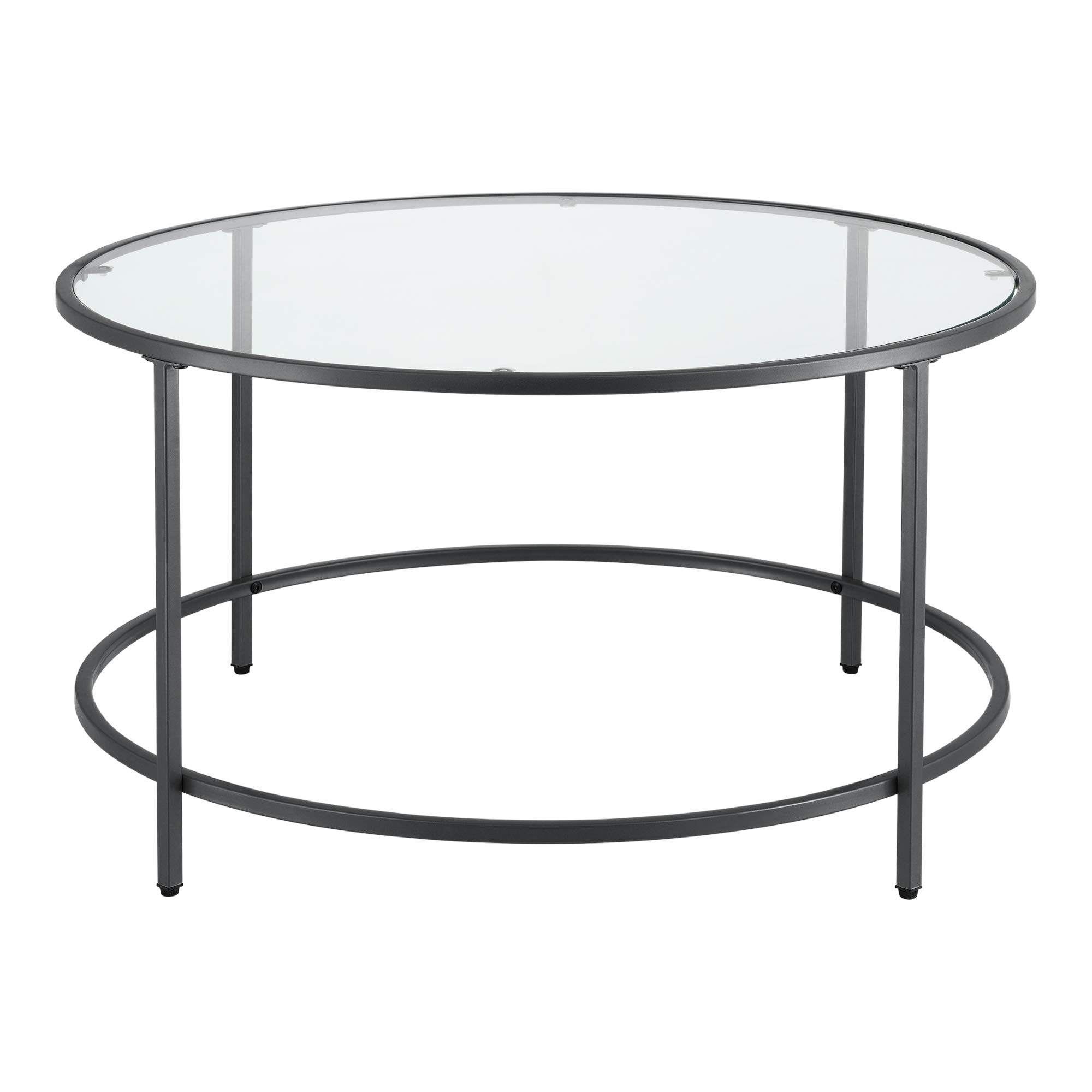 [en.casa] Tavolino Rotondo da Salotto con Piano in Vetro Tavolo Basso Circolare da Caffè con Telaio in Acciaio per Soggiorno Sala Ø 84 x 46 cm - Nero