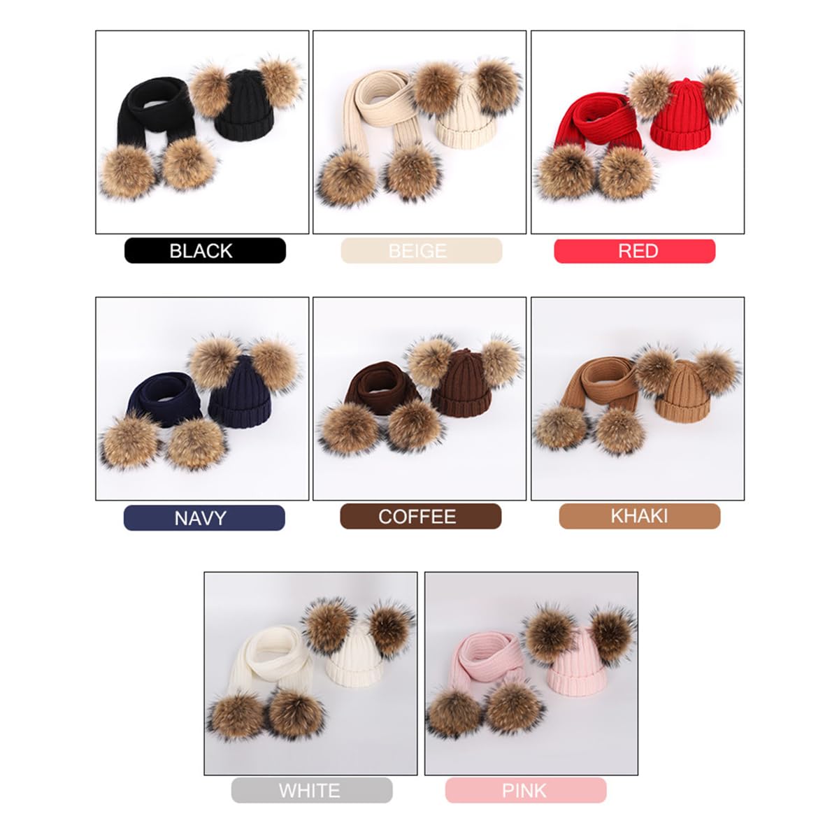 Conjuntos de gorro y bufanda de punto para niños con bolas de peluche, gorro con pompón grueso para otoño e invierno y bufanda larga para niños y niñas