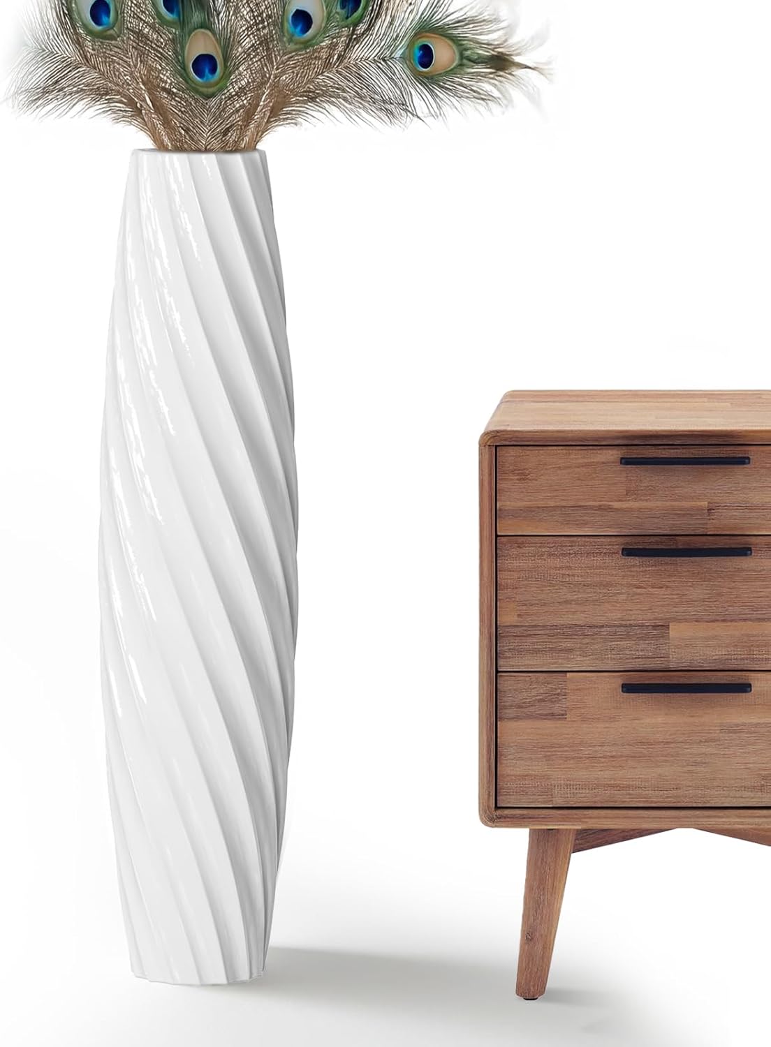 Tall Floor Vase, 23.6 inches Tall Vases Sturdy, Luxury, Textured for Decorative Branches Dried Flowers, Floor Vase for Rustic, Living Room, Shelf Decor (White)