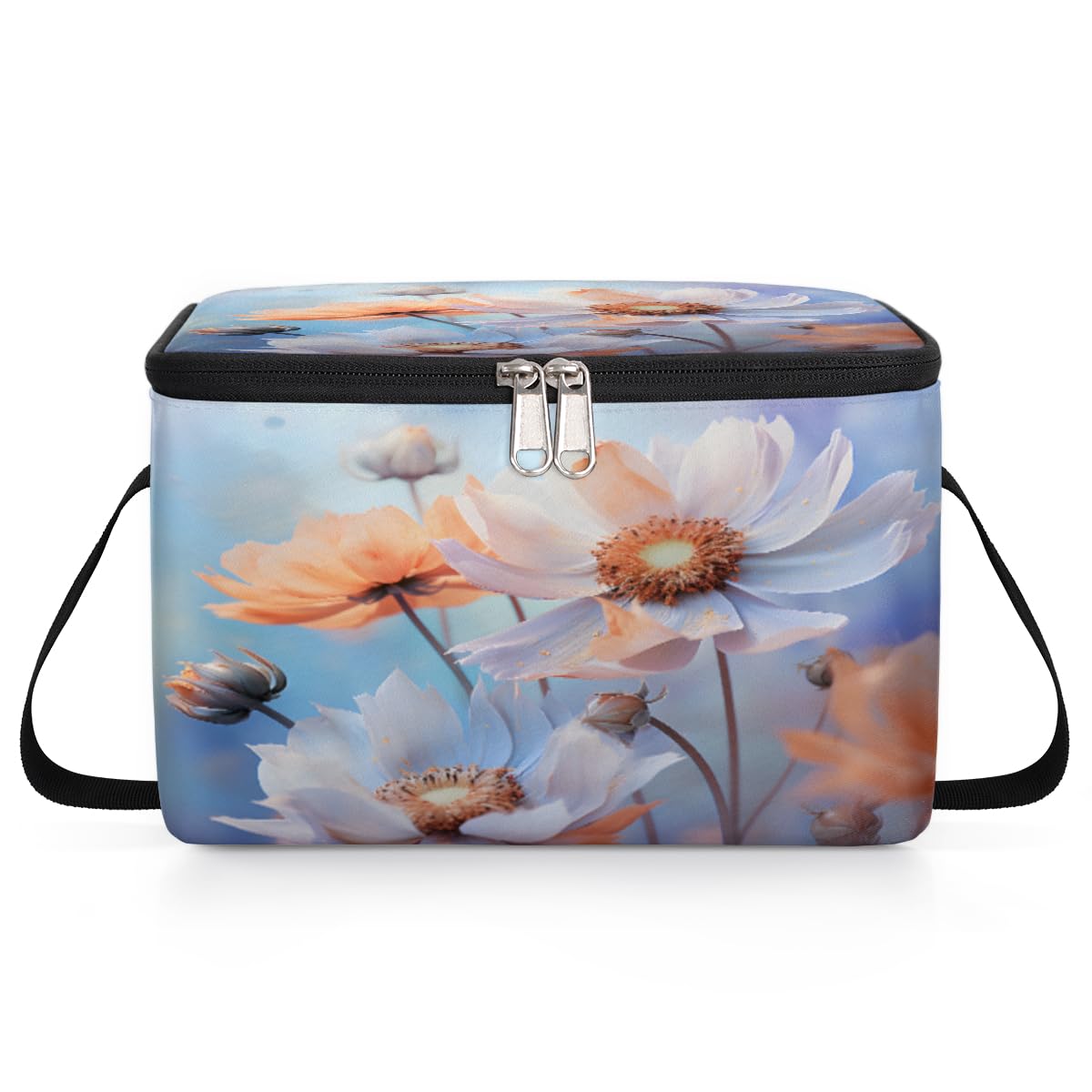 GzLeyigou Flower Blossom Lunch Bags for Women Men 9 Cans, Hot & Cold Food Delivery Bag Insulated Grocery Bag Insulated Lunch Box Flower Cooler Bag for Office Work Picnic Beach