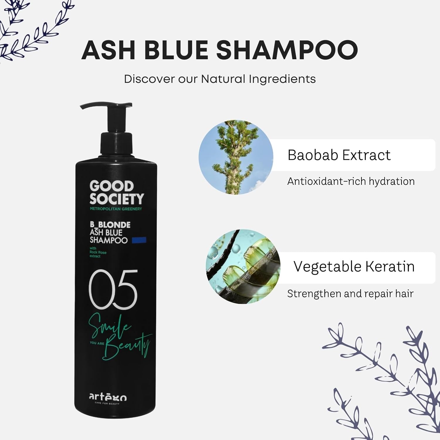 Artègo Good Society B_Blonde Ash Blue Shampoo – Tone Neutralizing Shampoo for Blonde, Bleached & White Hair (33.8 oz)