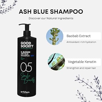 Artego Good Society B_Blonde Ash Blue Shampoo Tone Neutralizing Shampoo for Blonde, Bleached & White Hair (33.8 oz)