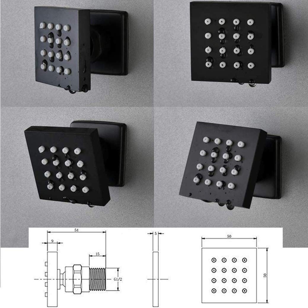 System prysznicowy, termostatyczny, matowy, czarny mosiądz, 10-16 cali, sufitowy system natryskowy z deszczownicą LED, 6 strumieniami wody i zestawem prysznicowym rę,12 Inch