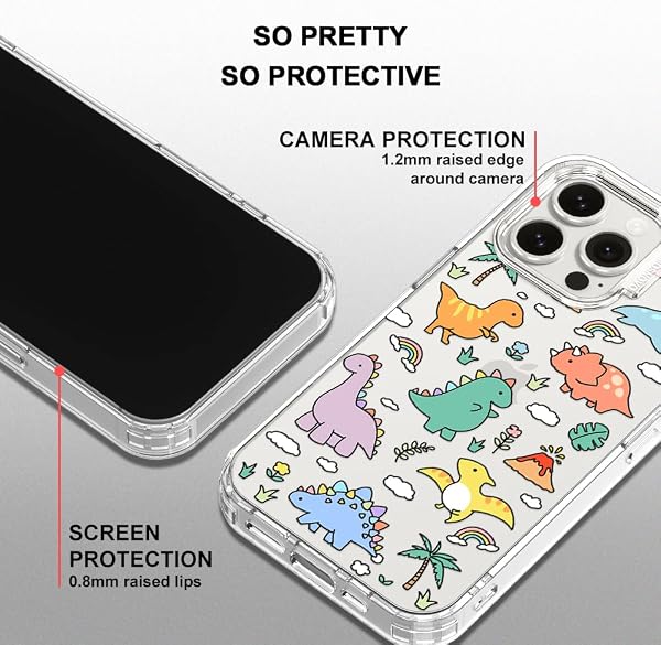 MOSNOVO Case for iPhone 15 Pro Max, [Buffertech 6.6ft Military-Grade Drop Protection] [Anti Peel Off Tech] Clear TPU Bumper Phone Case Cover Design - Dinosaur Land - 4