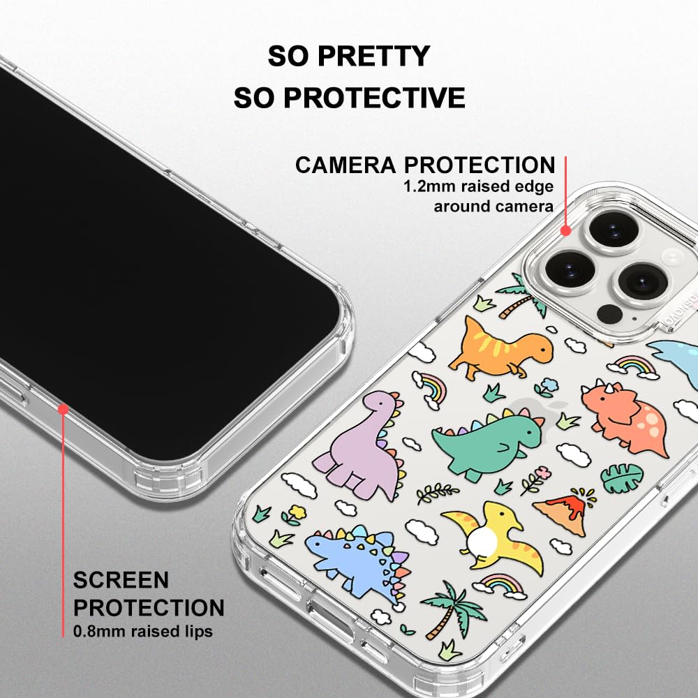 MOSNOVO Case for iPhone 15 Pro Max, [Buffertech 6.6ft Military-Grade Drop Protection] [Anti Peel Off Tech] Clear TPU Bumper Phone Case Cover Design - Dinosaur Land - 4