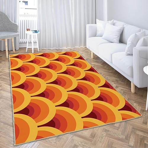 Miniatura 1 de Ansouyi Alfombra naranja antideslizante de 5 x 7 pies, alfombra lavable para sala de estar, alfombra geométrica vintage de los años 70 para
