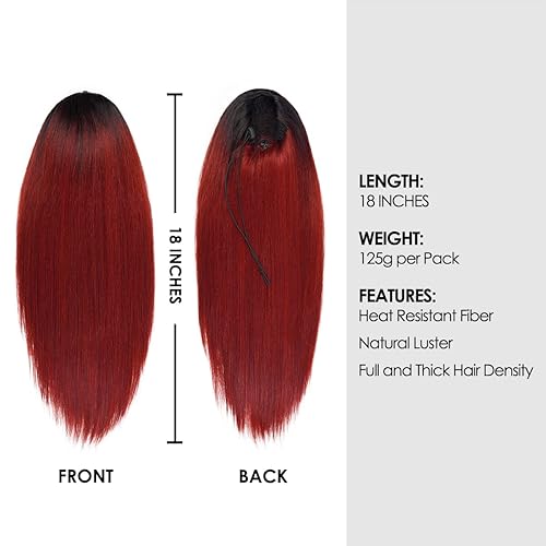 Miniatura 2 de GLAM21USA Extensión de cola de caballo recta de 18 pulgadas de largo con cordón para mujeres negras, extensión de cabello natural con clip, pieza de