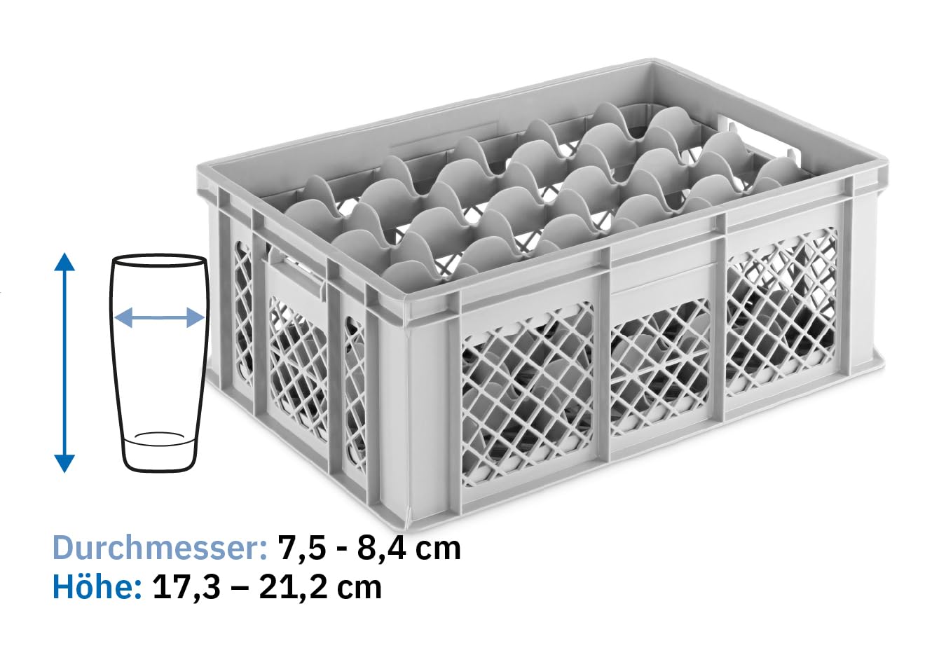 DIE BOX FABRIK Gläserkiste 600x400x240mm mit Einsatz für verschiedene Einsatzzwecke, Gläserkasten, Gläserkorb (24 Gläser 6x4)