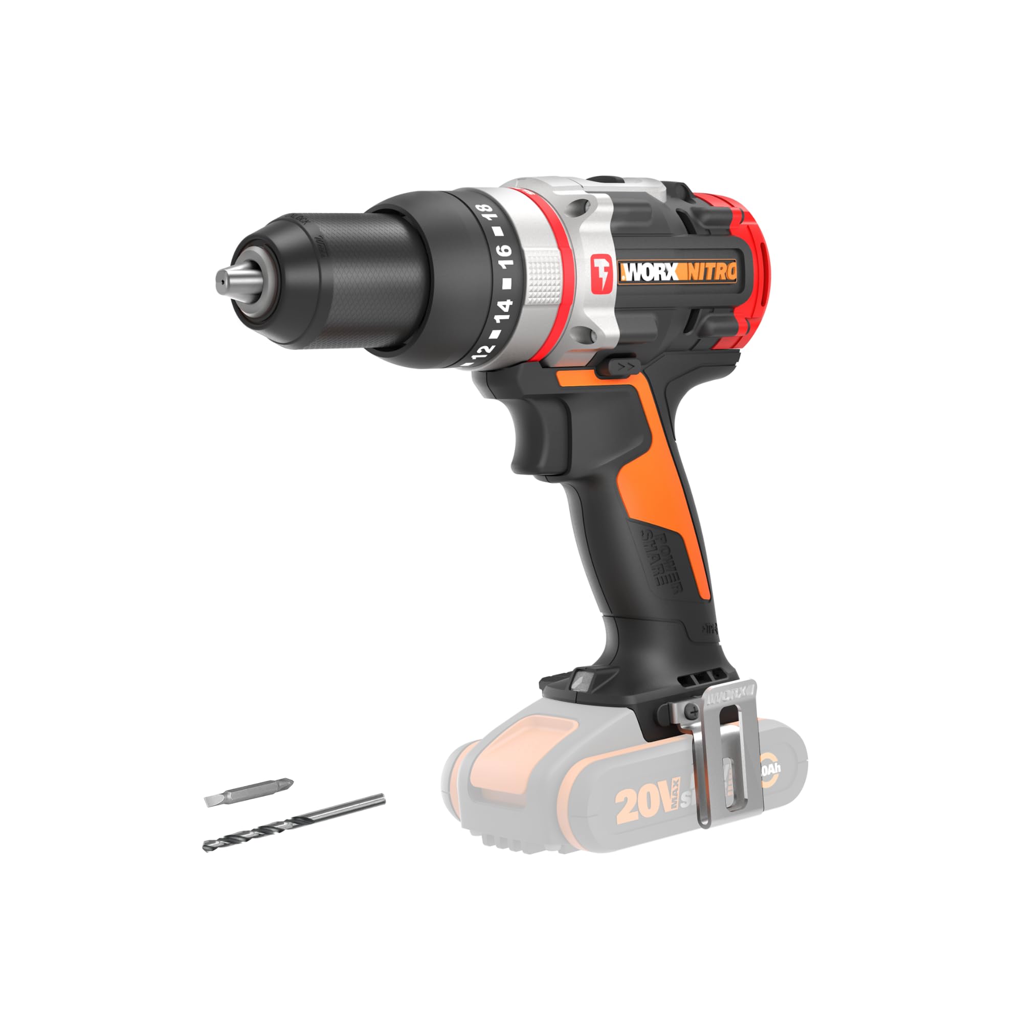 WORX Nitro WX354.9 Akku-Schlagbohrhammer – 20V, bürstenloser Motor, 60 Nm, 18+1+1 Drehmomenteinstellungen