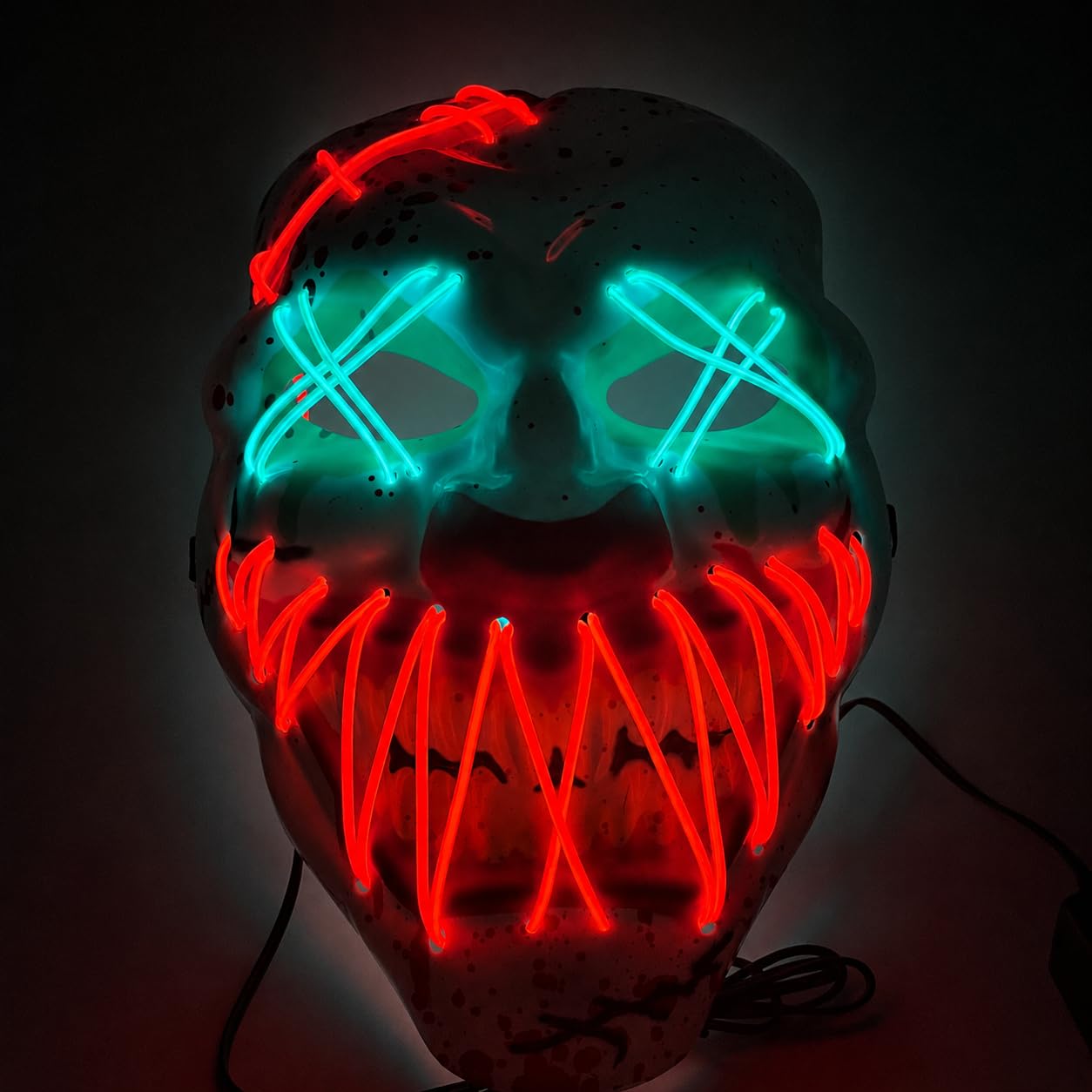 TK Gruppe Timo Klingler LED Halloween Clown Mask – Controllable from Purge, Luminous Face, for Halloween, Fancy Dress & Carnival as a Costume for Men and Women (Choice of Colours) (LED Horror Clown) — image 1