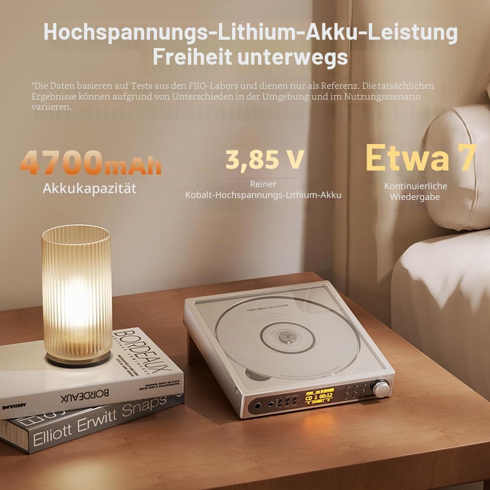 FiiO DM15 Tragbarer Stereo-CD-Player mit echtem 24-Bit-R2R-DAC, 1150 mW + 1150 mW Hochleistungsausgang, aptX adaptiver Bluetooth-Sender, 24 Soundvoreinstellungen, USB/CD HiFi Audio, HD-Display