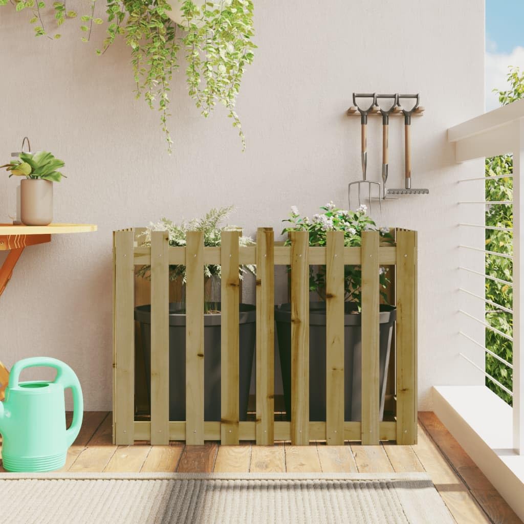 Jardinera de madera de pino, 100 x 50 x 70 cm, impregnada, diseño de valla, jardinera, balcón, macetero, para hierbas, con almacenamiento de agua y protección visual para terraza, interior y
