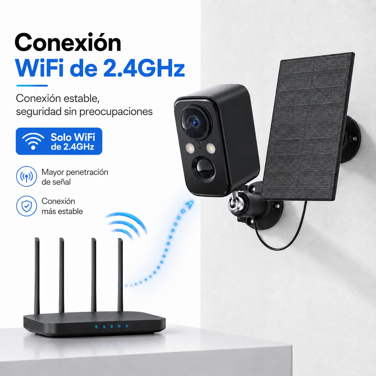 Pack de 3 Cámaras WiFi Solares para Exterior 2K, Seguridad para Hogar con Foco, Visión Nocturna a Color, Sensor PIR, Audio Bidireccional e Impermeable IP66