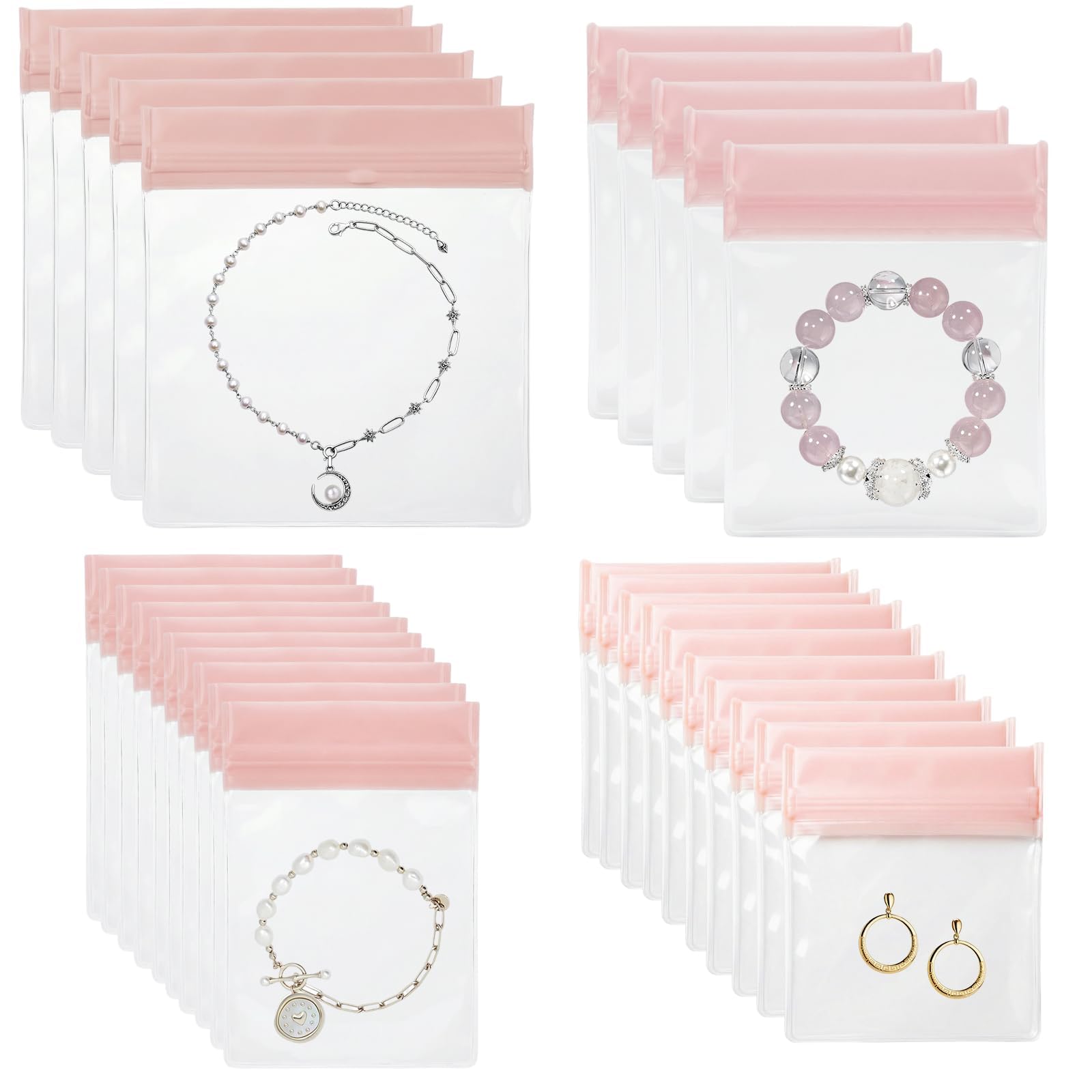 30 PCS Anti-Tarnish Jewelry Bags, 4 Sizes Clear EVA Pouches