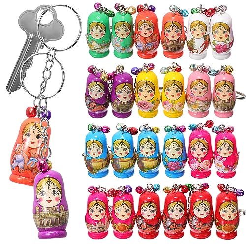 Toddmomy 24pcs Matryoshka Keychain Russian Nesting Dolls Keychain Wooden Russian Nesting Dolls Keychain Matryoshka Dolls Hanging Pendant