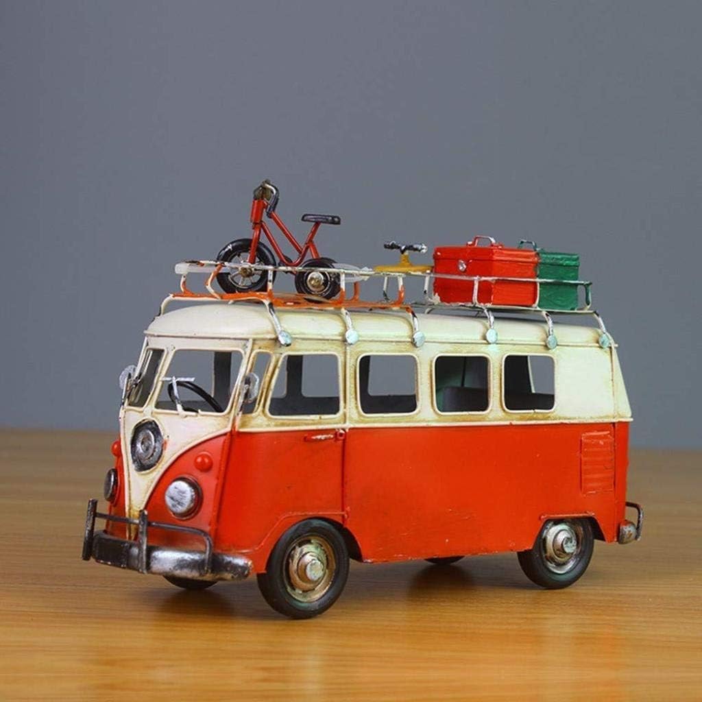 Bus Metal Model Retro Tour Bus Statue Iron Handicrafts Birthday Presents Home Decor Figurines Decorative Bedroom Bookshelf (Red)