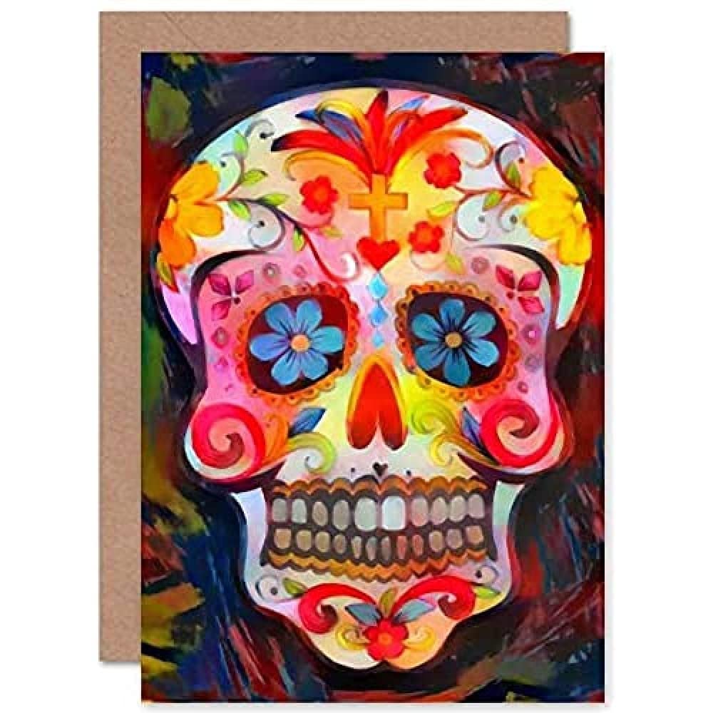 Artery8 - Greeting Card - Day Of The Dead Skull Oil Paint