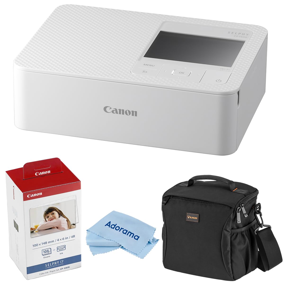 Canon SELPHY CP1500 Wireless Compact Photo Printer White Bundle