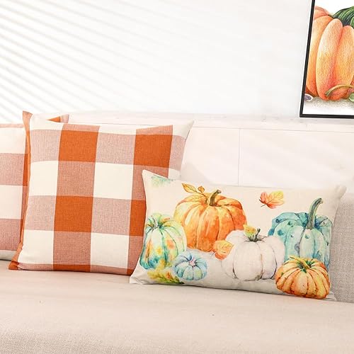 Miniatura 4 de JOJOGOGO Almohadas decorativas de otoño de calabaza de otoño de 12 x 20 pulgadas, 1 paquete, 1 paquete, 18 x 18 pulgadas, fundas de almohada de
