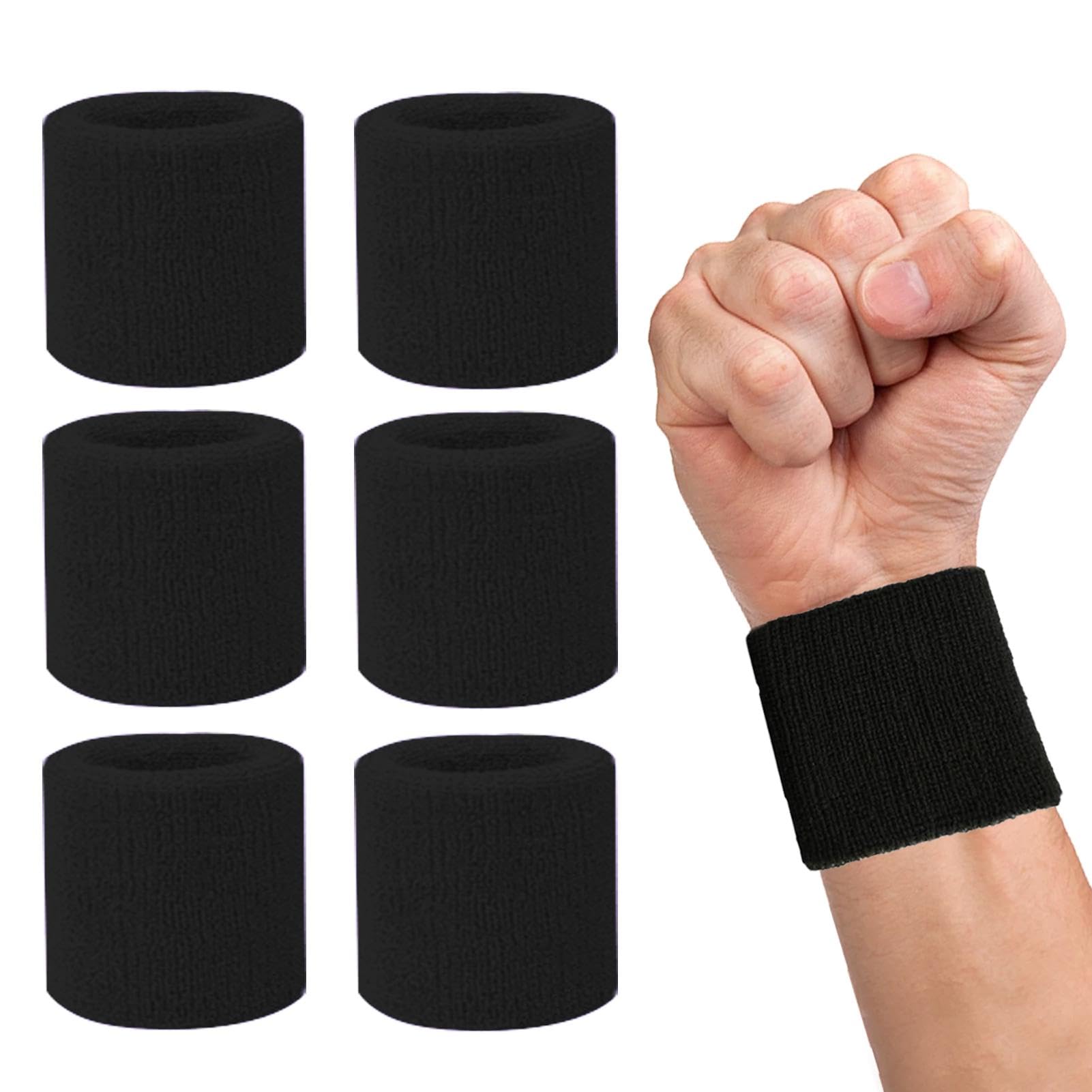 6 PCS Sweat Sports Wristbands, Soft Fitness Bands, Reusable for Men Women Running Gym Tennis