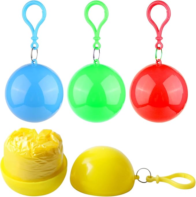 Pack of 4 Disposable Poncho Ball Rain Ponchos - Reusable Emergency Rain Cape Transparent Raincoat with Hood, Portable Hooked Rain Poncho for Outdoor Concert, Stadium, Camping, Red yellow green blue