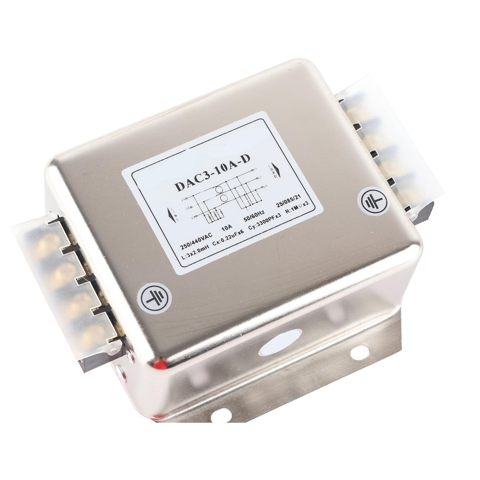Filtre triphasé, Filtre de Ligne électrique Polyvalent AC250/440V Facile à Installer pour Système de Surveillance de sécurité (10A)