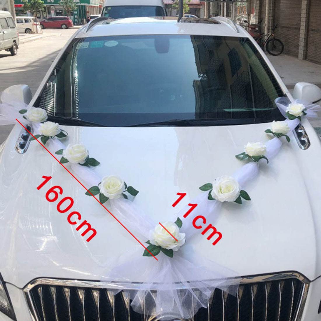 Bouquet de fleurs artificielles pour décoration de voiture de mariage, décoration de voiture de mariage, ruban pour voiture de mariée, décoration de Noël