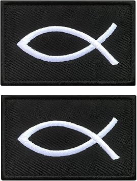 Antrix 2 PCS Jesus Fish Ichthys Tactical Patch Hook & Loop Embroidered Applique Fastener Emblem of Jesus Christ, Son of God, Savior for Religious Faith Activity,Caps Backpack Jacket Etc.