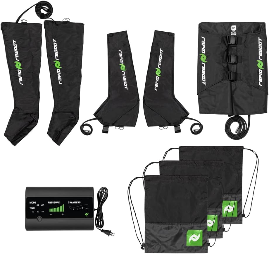 Rapid Reboot Complete Package: Compression Boot, Arm, Hip, & Pump. Sequential air Compression Therapy for Improved Circulation and Workout Recovery for Athletes. (L Boots, LRG Hips, REG arms)
