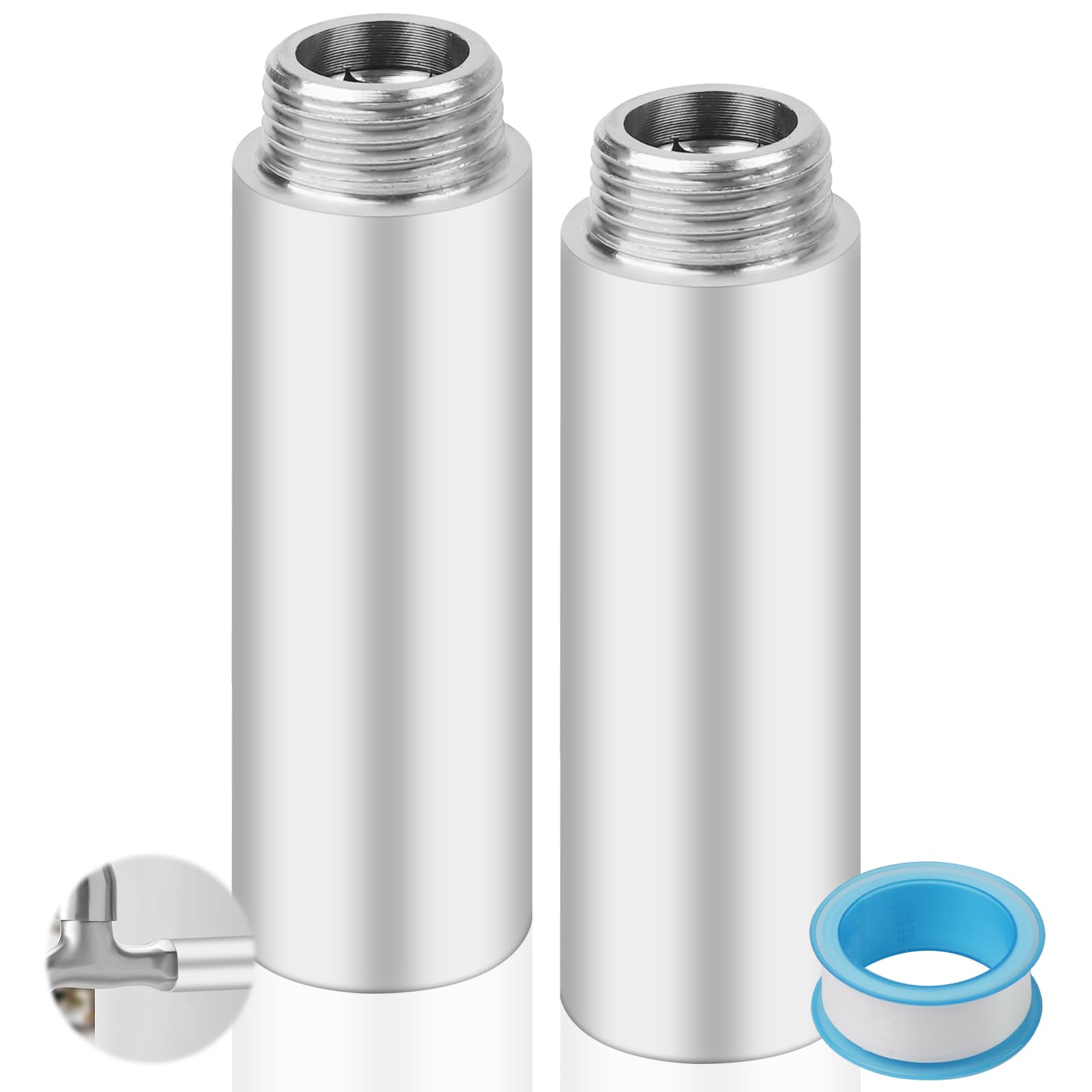 2 extensiones de grifo de 1/2 pulgadas de 80 mm de acero inoxidable, extensión de cabezal de ducha, extensión de conexión de agua para grifos, válvulas angulares y cabezales de ducha